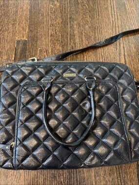 kate spade Black Quilted Leather Laptop Bag with Detachable Strap